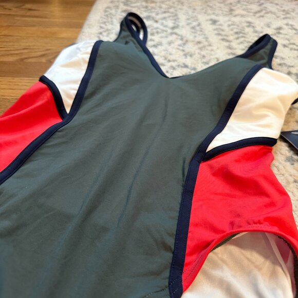 TOMMY HILFIGER {NWT} Women's Colorblock One Piece Swimsuit | 10 | 'Military' - Picture 3 of 7